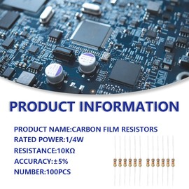 Innfeeltech 100 Pcs 1/4W 5% Tolerance 10KΩ Carbon Film Resistance for DIY Project and Experiments