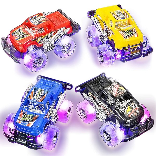 Light Up Monster Truck Set for Boys and Girls by ArtCreativity - Set Includes 2, 6 Inch Monster Trucks with Beautiful Flashing LED Tires - Push n Go Toy Cars Best Gift for Kids - for Ages 3+