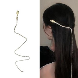 Crystal Snake Hair Chains with Long Tassel Rhinestone Barrettes Hair Clips, Sparkling Headband Hairpin Accessories for Women & Girls Wedding Party Nightclub Party Daily Headwear, Gold