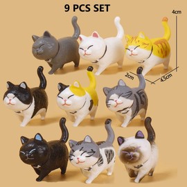 KARLOR Mini Kitten Figures, 9 Pieces Cat Figures Decoration, Statue Cat Decoration Realistic Cat Ornaments Black Grey Orange White Kittens Miniature Animal Ornaments Animal Table Car Desktop Office