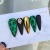 Green Leopard Handmade Nail Tips - Long Point / 그린