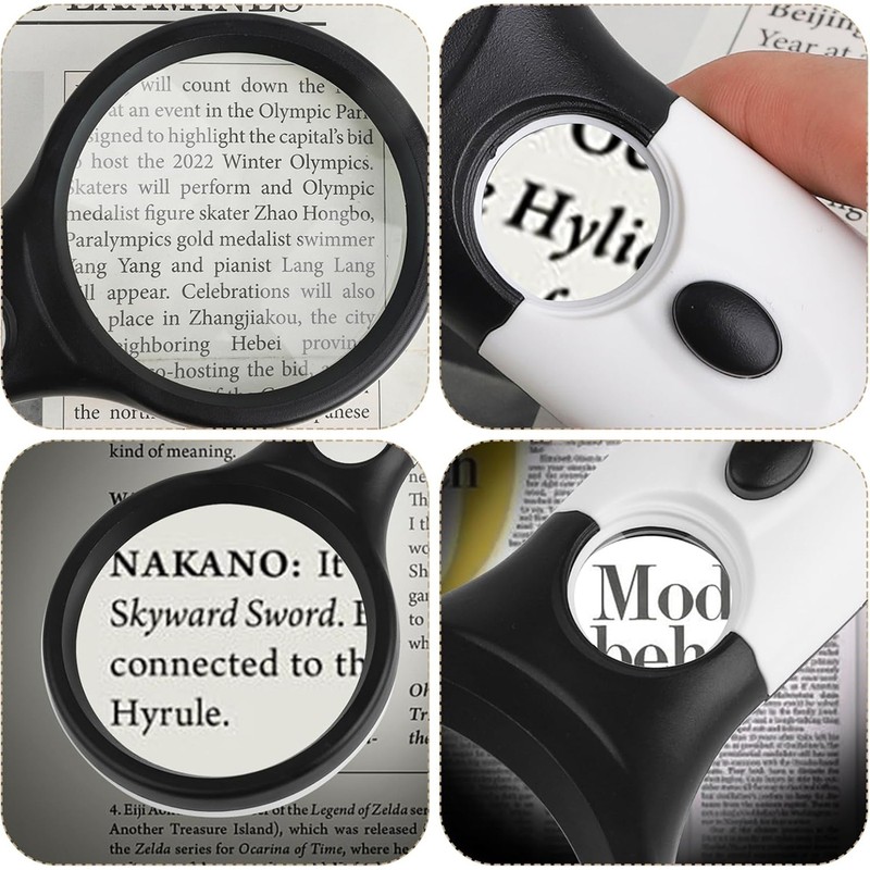 Handheld LED Magnifying Glass with Dual Lenses for Reading, Coins