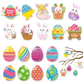 Geepen Easter Decorations 18PCS Hanging Easter Eggs Easter Bunny Hanging Decorations for Easter Basket Tree Easter Cards Easter Gifts Easter Crafts for Kids Toddlers Teens