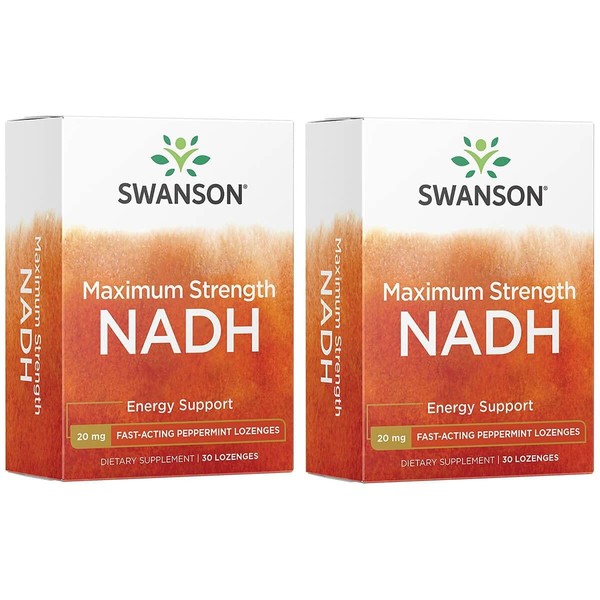 Swanson Maximum Strength NADH - Fast-Acting Peppermint Lozenges to Promote Brain Health and Energy Support - Vitamin B3 Coenzyme to Help Fight Fatigue - (30 Tablets, 20mg Each) 2 Pack