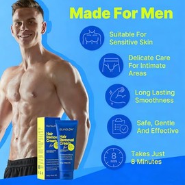 Hair Removal Cream for Men and Women: Sensitive Depilatory Cream for Intimate/Pubic Areas, Body, Legs, Chest, and Underarms, Easy & Painless, Gentle F