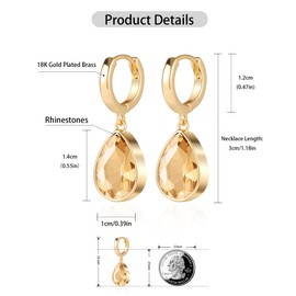 Gold Hoop Earrings Crystal Earrings for Women - 18K Gold-Plated Earrings Small, Secroma Water Drop Earrings Hanging, Gold Jewellery Gifts for Women and Girls, Brass, No Gemstone