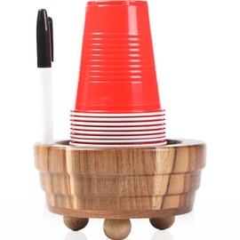 Solo Cup Holder with Marker Slot, Acacia Wood Mark Your Cup and Drink Up Cup Holder, Paper Cup Storage Box, Solo Cup Dispenser Rustic Disposable Cup Holder for Party Bar Kitchen Bathroom