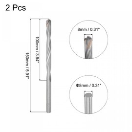sourcing map 8mm Cutting Dia Cemented Carbide Twist Extra Long Drill Bit with Round Straight Shank for Hardened Steel Stainless Steel, 150mm Length 2 Pcs