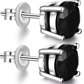 Black Onyx Stud Earrings Men Black Stud Earrings Sterling Silver Black Diamond Earrings Circle Black Cubic Zirconia Earrings Studs Sterling Silver Black Earrings Hypoallergenic Black Diamond Studs CZ 5mm