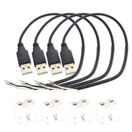 Short Charging USB 2 Wire Pigtail Cable (4 Pack 12 Inch) 30cm 22AWG 3A Black USB Male Power Cable Plug Cord