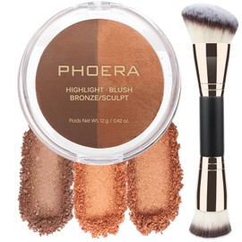 PHOERA Contour Palette,Shades with Highlighter & Bronzer & Blush,Non-greasy and Waterproof Contouring Makeup,Easy to Sculpt the Face with Lightweight Makeup (#004)