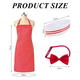 CYNOSURETECH 1 Halterneck Striped Apron, 1 Bow Tie, 1 Chef Hat, Chef Overalls Set, Adjustable Apron, Cooking And Baking Accessories