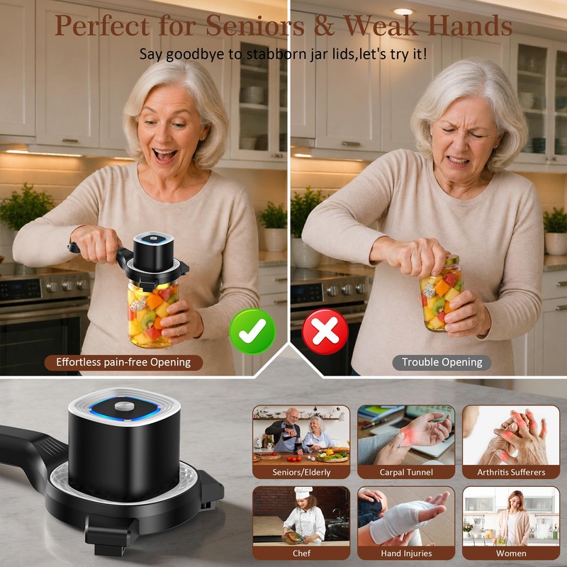 Electric Jar Opener for Seniors with Auto-Adjusting Gripper,Fit 1"-3.5" Cap