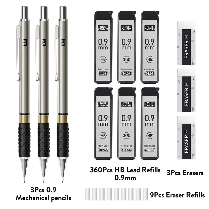 Four Candies Metal Mechanical Pencil Set - 3PCS 0.9mm Art