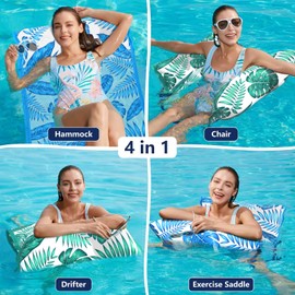 Jasonwell Water Hammock Pool Floats - 2PACK Fabric Inflatable Pool Hammock Float Floaties 4 in 1 (Saddle Lounge Chair Drifter) Lake Beach Floating Loungers Swimming Pool Rafts Toys for Adults