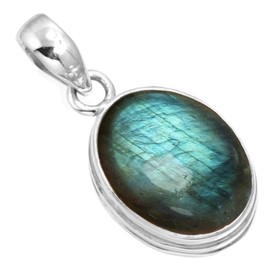 Jeweloporium 925 Silver Pendant for Women Gray Genuine Labradorite Stone Solitaire Silver Pendant Necklace Engagement Gift Costume Jewelry