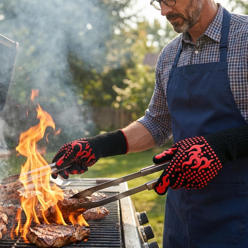 QUANSHANGJU Heat Resistant Silicone Non-Slip Long BBQ Gloves