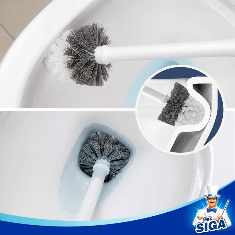 MR.SIGA Cepillo para Inodoro con Soporte, Mango Largo, Blanco, Paquete