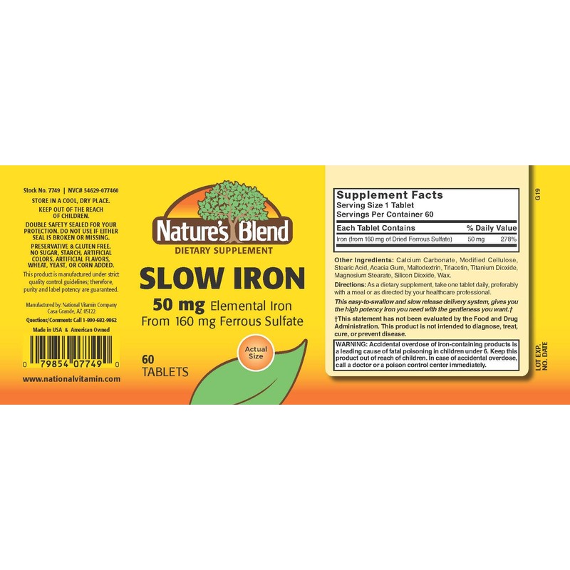 Nature's Blend Slow Iron 50 mg (160 mg) Compare to