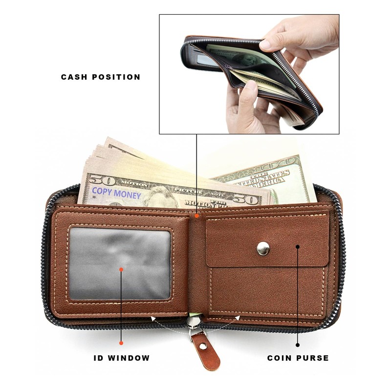 Wallet for Mens, Leather Mens Wallet with ID Window and