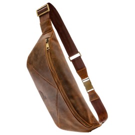 Fa.Volmer ® Hochwertige Echt-Leder Brusttasche als moderne Crossbody Bag ‒ Leichte und geräumige Slingbag mit zwei Innentaschen ‒ Antikbraun ‒ Modell: Salamanca