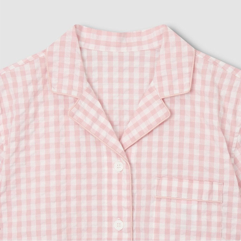 JAJU [JAJU] Women's Seersucker 5/10 Sleeve Pajama Set_Light Pink