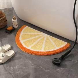Divertida alfombra de baño acogedora de limón con frutas lindas, forma media redonda, recámara, baño, puerta, cocina, piso de limón, alfombra de absorción de agua, alfombrilla antideslizante para