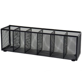 Flytreal Black Mesh Pen Pencil Holder, Small Metal Desk Organizer Desktop Stationery Office Supplies Acessories Storage Stand, 6 Compartments Brushes Holder for Home School Classroom Teachers