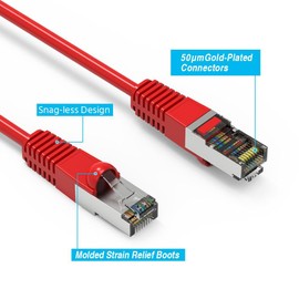 Cat5E Shielded Ethernet Patch Cable Red 100ft - Internet Cable Snagless Boot Network Wire - High Speed Ethernet Patch Cable 350MHz FTP Cord - 4 UTP 24AWG Stranded Pure Copper Wire