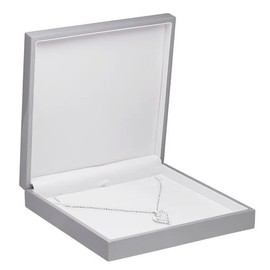 ALLUREPACK Allure - Wooden Necklace Box - Silver Wood Jewelry Gift box, With High Polish Lacquered Gloss Finish And Cream Colored Leather Interior, For Unique Proposal, Engagement Or Wedding.