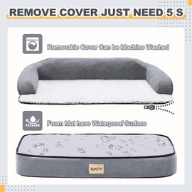 Jiupety Orthopedic Dog Bed for Large Dogs, Waterproof Dog Sofa Beds Large, Egg Crate Foam Pet Couch Bed with Removable Washable Cover, Waterproof Lining and Anti-Slip Bottom, Grey, 35"x25"x7".