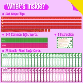 Sight Word Bingo Game, 144 Sight Words Learn to Read Level 3 & Level 4 Bingo Board Game Dolch's & Fry's Words Lists for Kindergarten and Preschool, Grade 1st, 2nd, Kids 4-8 (Up to 25 Players)