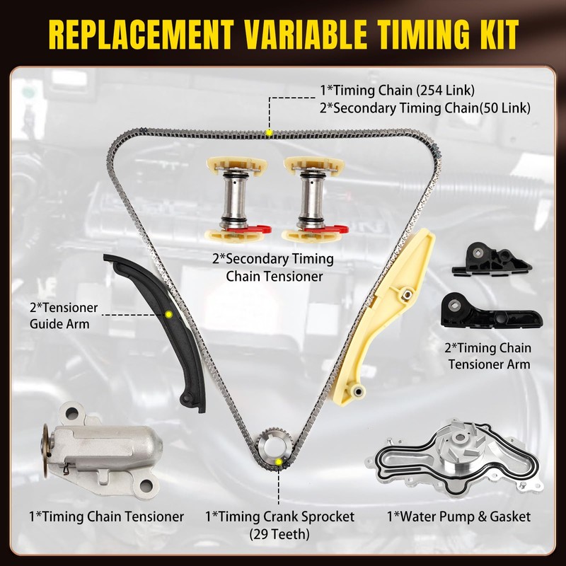 BHB Engine Timing Chain Kit with Water Pump Compatible with