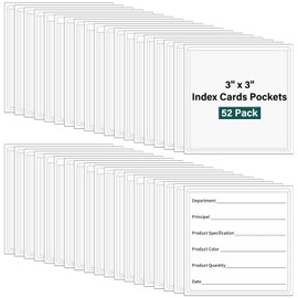 Ohuimrt 52 Pack Index Card Pockets with Top Open, 3 x 3 Inch Adhesive Label Pockets Clear Plastic Index Card Holder for Organizing, Storage Bins, Library Cards, Notes