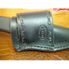 For the buck Vanguard are zipper knife. Custom Made Cross Draw Knife Sheath the Sheath Is Made Out of Water Buffalo Hide Leather with Border Tooling and Died Black.