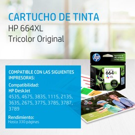 HP Cartucho de tinta 664XL Tricolor Original (F6V30AL)