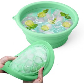 DATANSUN Face Bowl For Ice with Built-In Icetray【Foldable】【Travel Size】【Easy To Clean】 Food Grade Silicone Ice Bowl For Face，Green