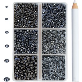 8000pcs Hotfix Rhinestones Flatback,Rhinestones for Crafts Clothes Mixed 6 Sizes, Hotfix Crystals with Wax Pencil Kit, SS3-SS12,Jet Hematite