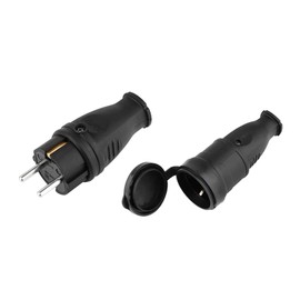 Schuko Plug and Schuko Coupling, Protective Contact Plug, Pack of 1 Protective Contact Set with Kink Protection, Can Be Used for 0.5-3 cm² Cable, IP44, 250 V, 16 A