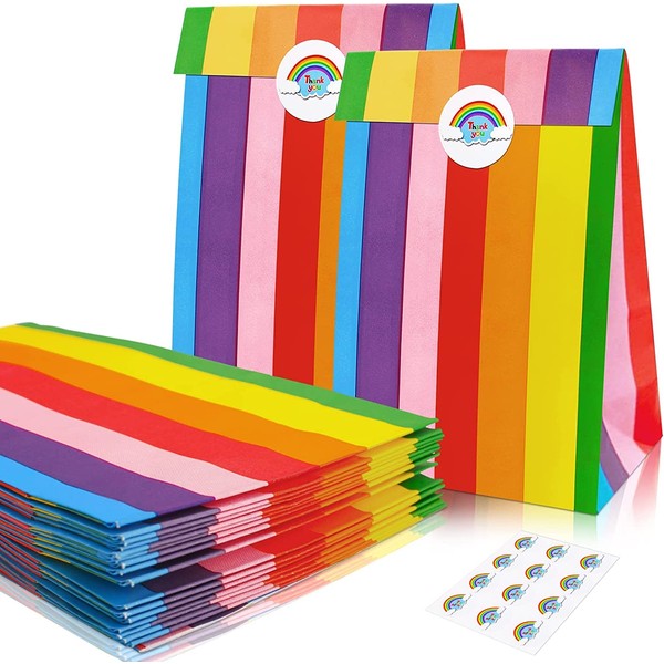 Party Favor Bags,Paper Party Bags,Rainbow Paper Bags with Stickers,Kraft Paper Loot Bags Candy Bags Wrapped Bags Treats Bags Goody Goodie Bags,Paper Gift Bags Small Gift Bags Bulk Multipack Wedding Gift Bags Gift Wrap Bags for Birthdays,Holiday,Mothers D
