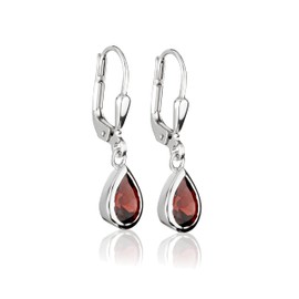 NKlaus Pair of 925 Sterling Silver Drop Earrings with Garnet Leverback Frame Earrings Rhodium Plated 3761, Sterling Silver
