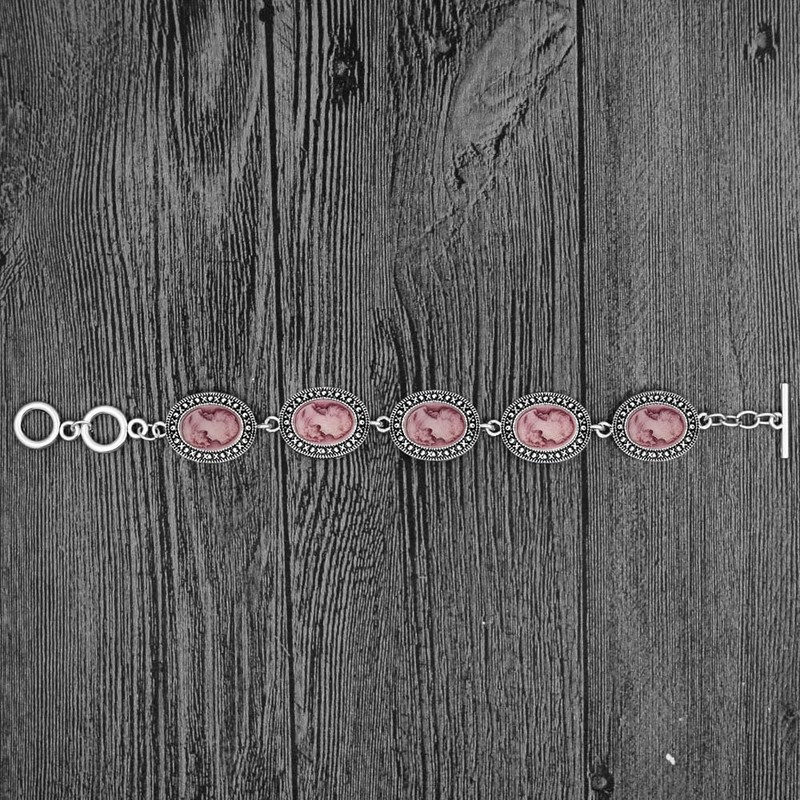 Pink Lady Queen Cameo Jewelry Sets Vintage Look Necklace Earrings