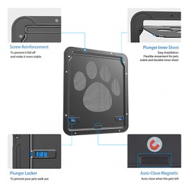 Ownpets Ownpets Pet Screen Door,Inside Door 8x10x0.4 inch,Lockable Magnetic Flap Screen Automatic Lockable Black Door for Puppy Dog and Cat Door