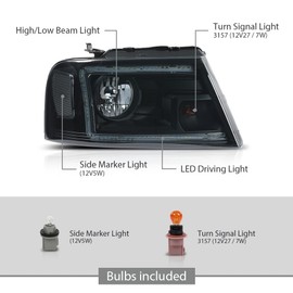G-PLUS LED Front Headlights Assembly Left and Right Side Compatible with Ford F150 2004-2008/Fit Lincoln Mark LT 2006-2008 FO2503247 FO2502247 Smoky Lens Black Housing Clear Reflector