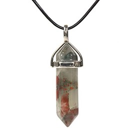 Justinstones Natural African Bloodstone Gemstone Hexagonal Pointed Reiki Chakra Pendant Genuine Leather Necklace 18 Inch