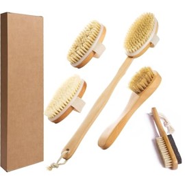 Cepillo Corporal para Masaje Exfoliante, Cepillo Corporal de Ducha con Mango Largo, Cerdas Naturales, Uso Seco y Húmedo, Ideal para,Masaje y Ducha, Me