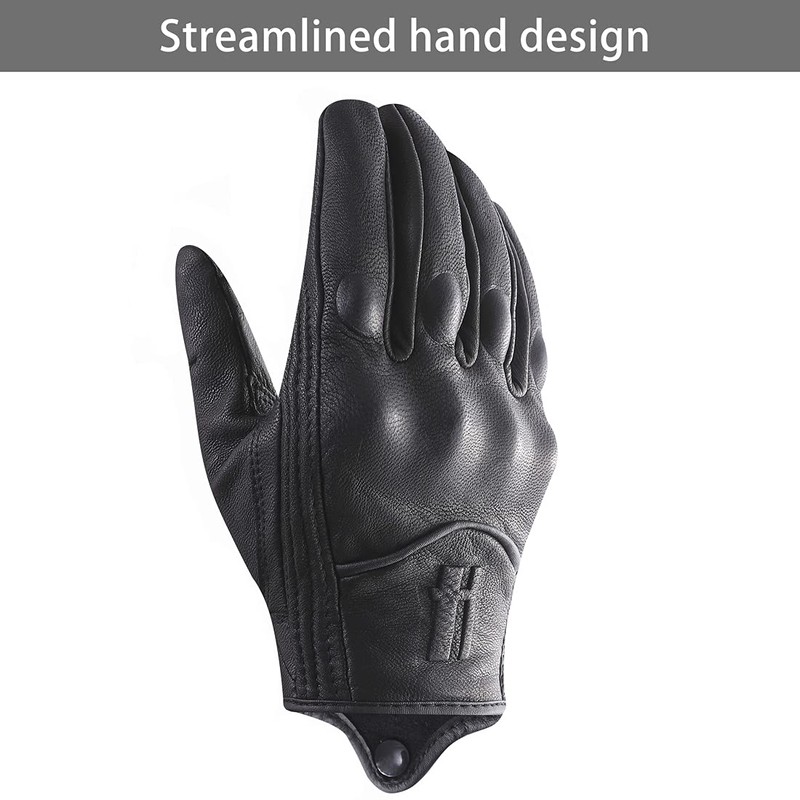 Harssidanzar Mens Full Finger Goatskin Leather Touchscreen Motorcycle Gloves GM028E