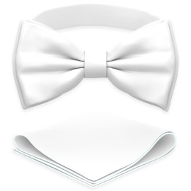 Adam Young Corbata de Moño con Pañuelo en caja para Hombres Pre-atada y Ajustable, para Boda, Graduación, Eventos Formales, Elegante para Tu Estilo, (Blanco, Grande)