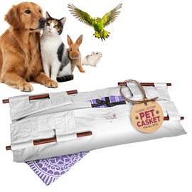 Sweet Goodbye Cocoon® - Eco-Friendly Pet Burial & Cremation Ceremony Kit (Classic Cotton)- Casket for All Pets & Breeds - Dogs Cats Rabbits Birds & More (Choose Size & Color) (Large, White/Lavender)