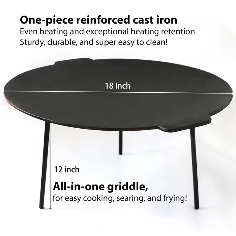 Veryard 18" Cast Iron Griddle, Round Iron Pan, Portable Campfire